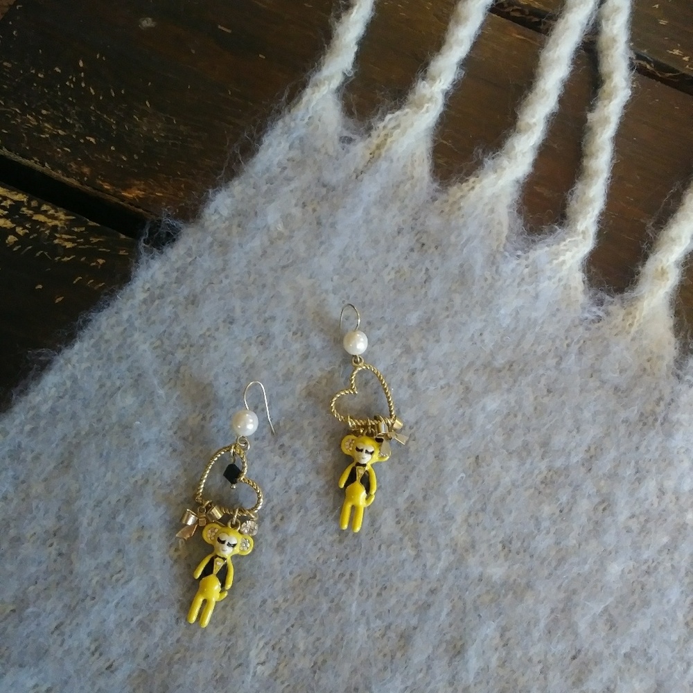 Betsey Johnson Yellow Bear Heart Earrings
